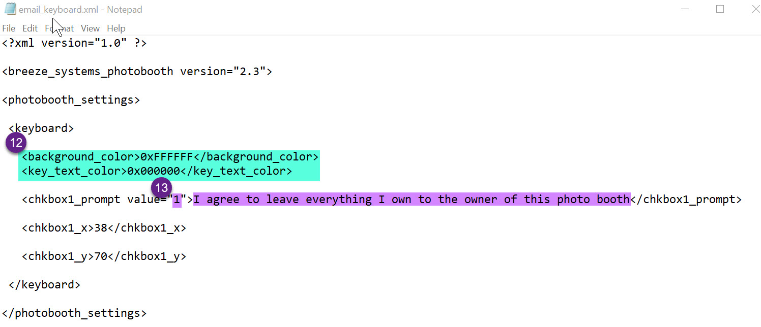 Breeze Kiosk email screen XML