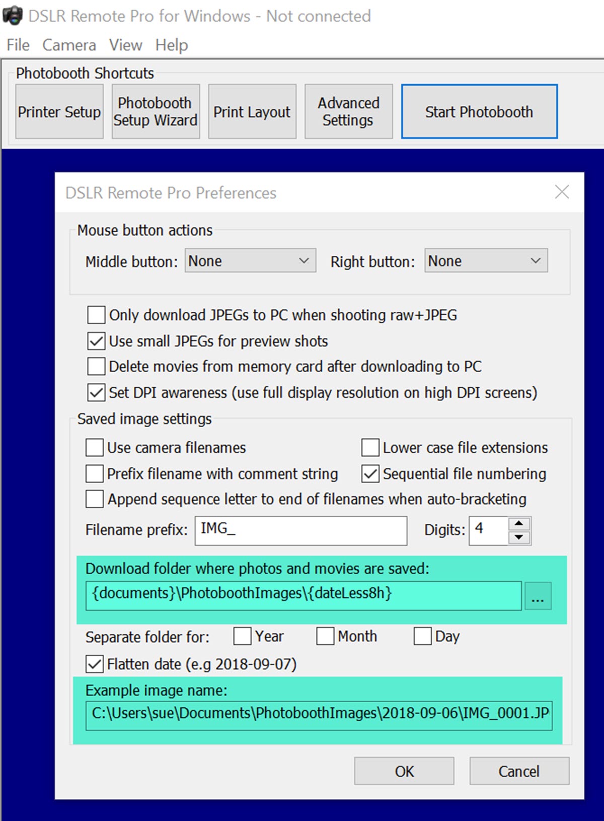 Breeze DSLR Remote Pro Prefernces screen (v.3.11.1)