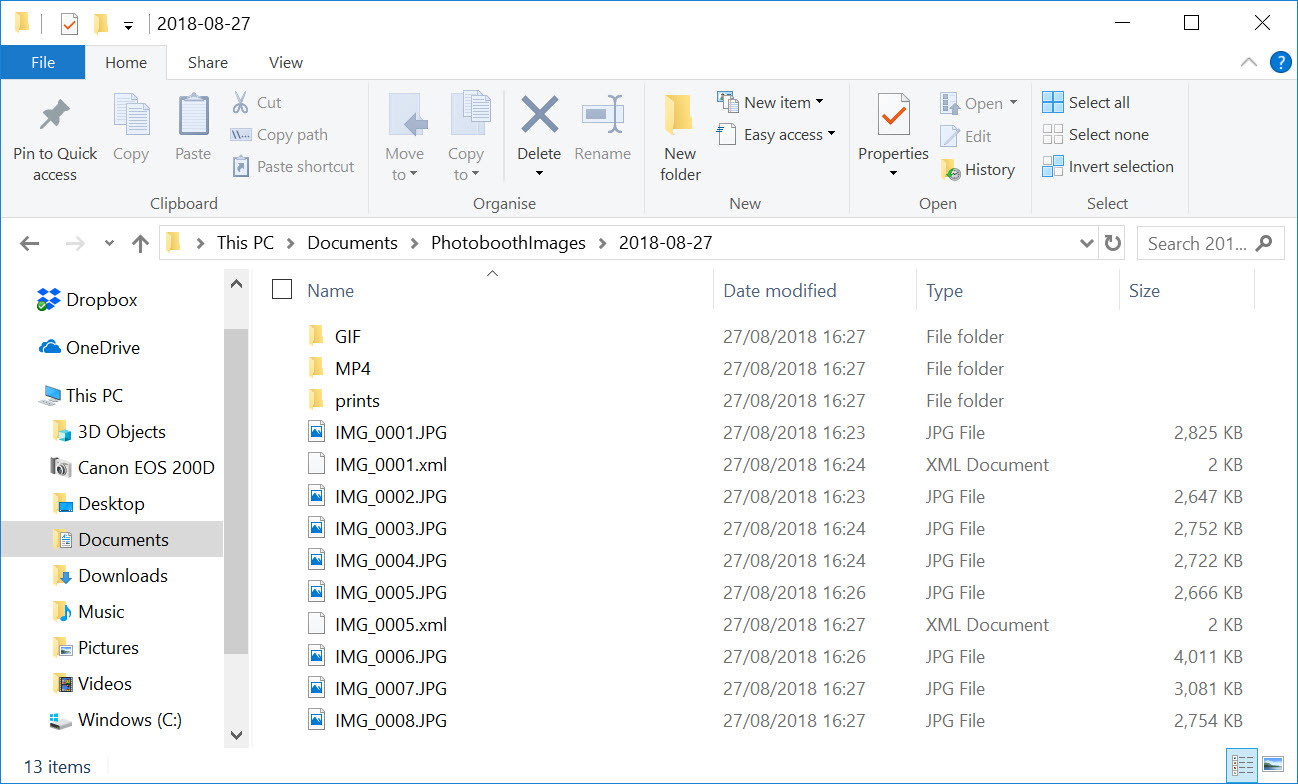 Shows folder and subfolders for animated GIFs from event