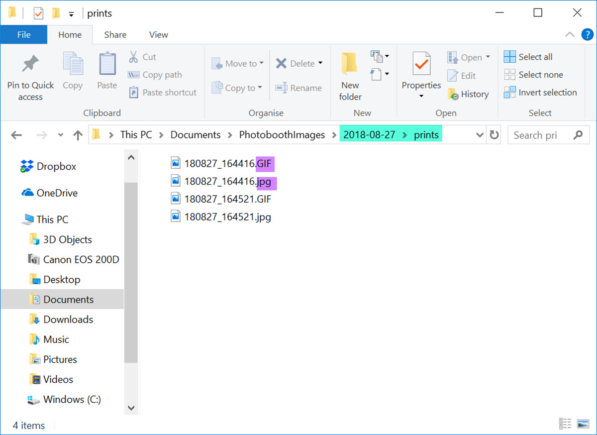 Showing falternative file structure for slideshow GIF images from event