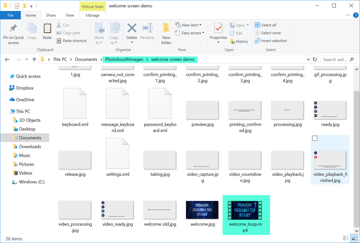 PhotoBoothImages folder with attraction movie