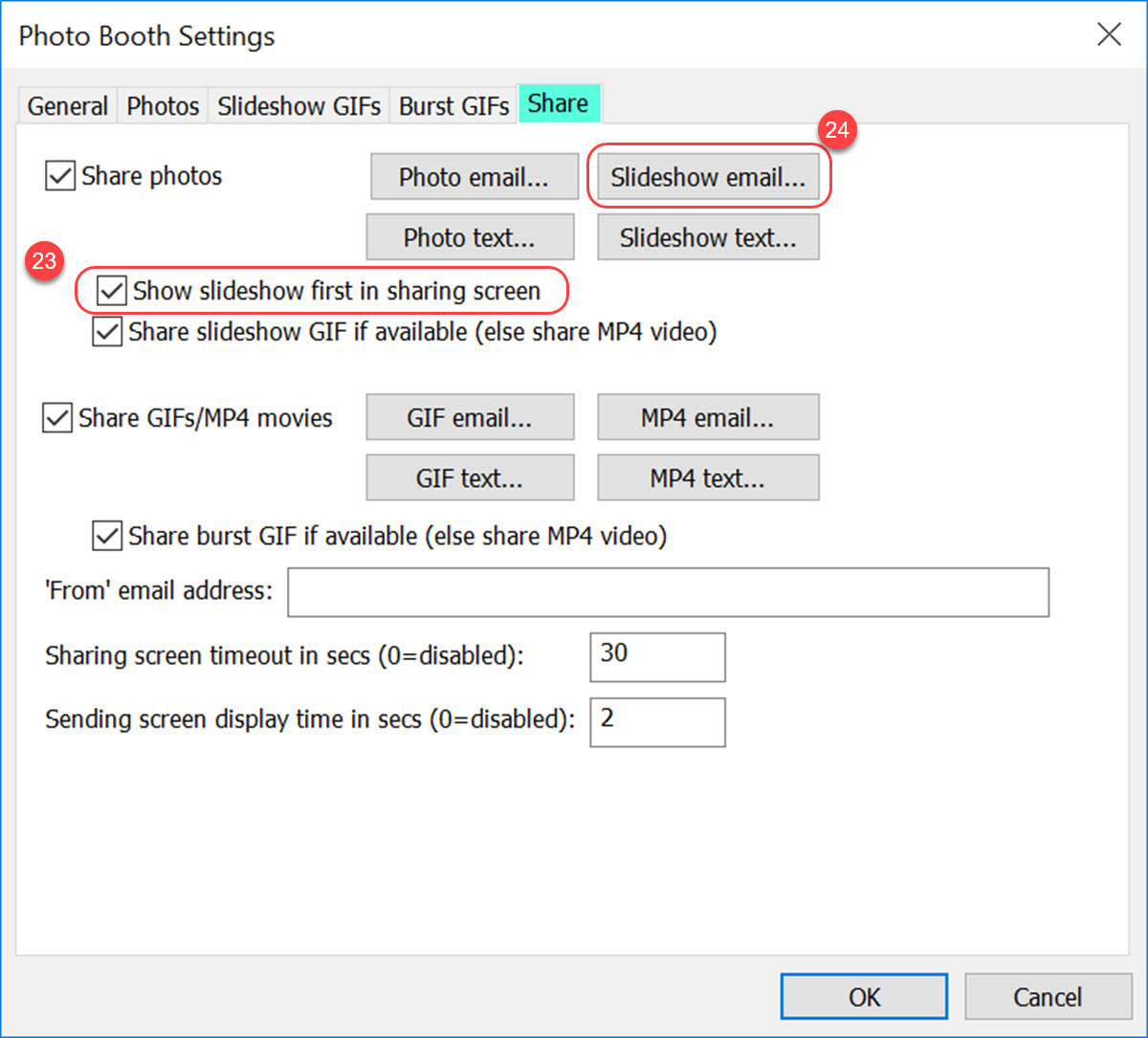Breeze Botoh for iPad Photo Booth Settings Share tab